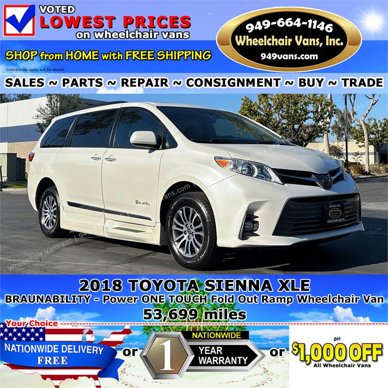 For Sale Used 2018 Toyota Sienna BraunAbility Power ONE TOUCH Fold