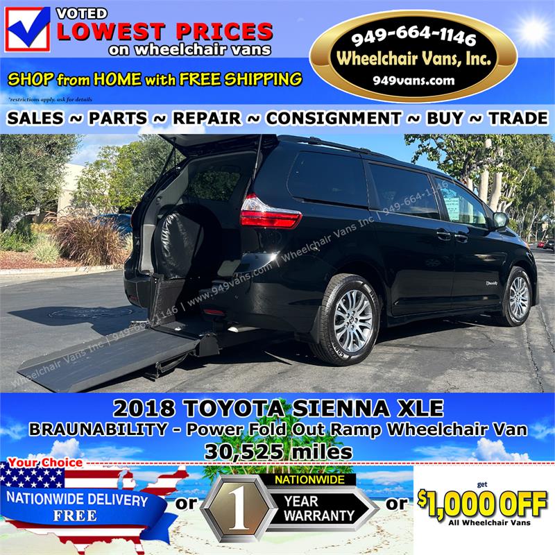 For Sale Used 2018 Toyota Sienna BraunAbility Manual Fold Out Ramp