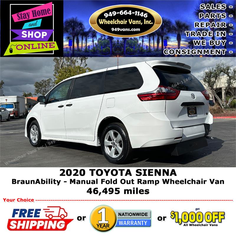 For Sale Used 2020 Toyota Sienna BraunAbility Manual Fold Out Ramp